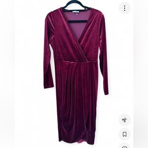 Elegant Long Sleeve Velvet Dress in Rich Burgundy | Size M